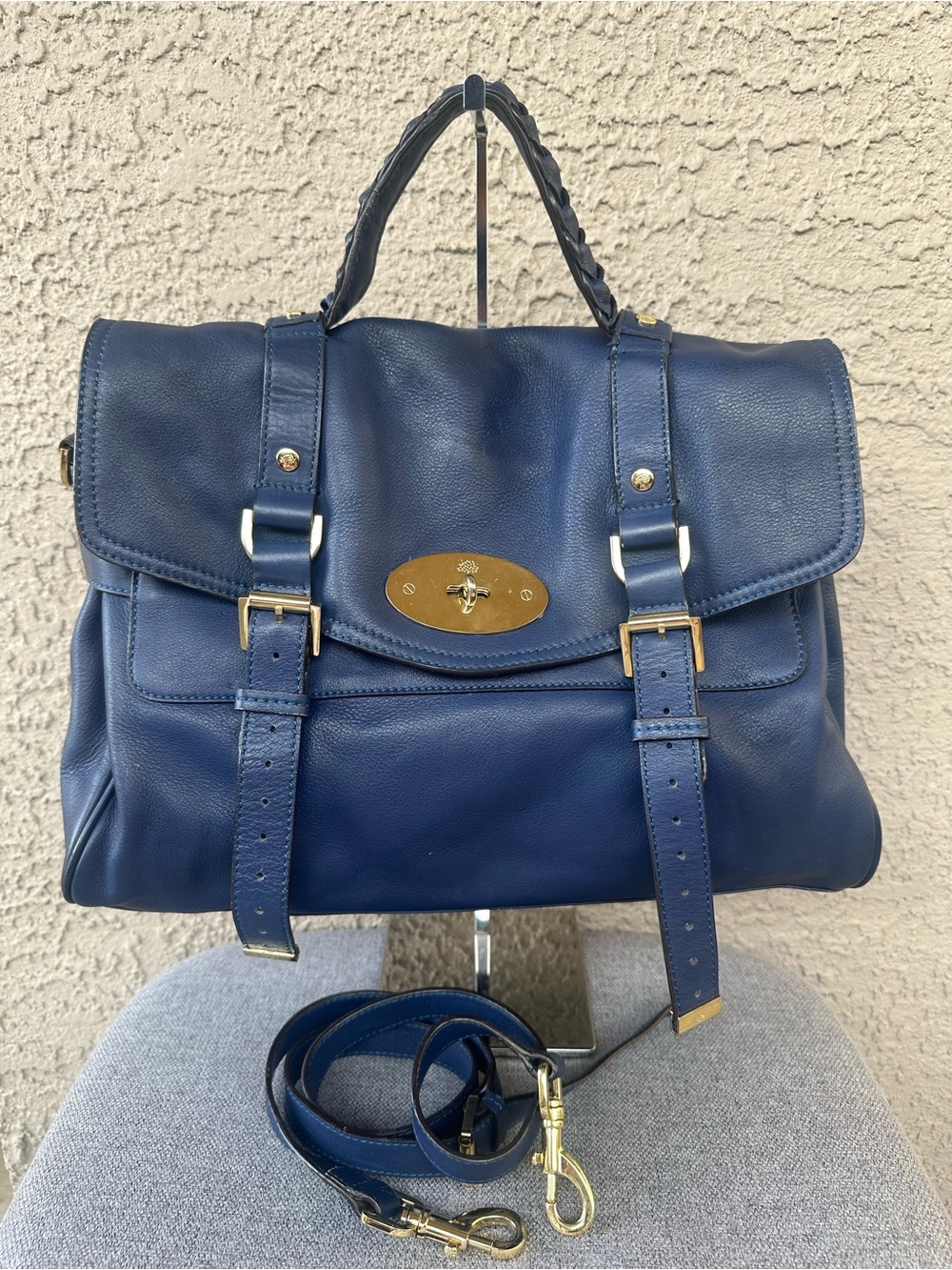 MULBERRY Alexa Navy Leather Satchel Bag with strap